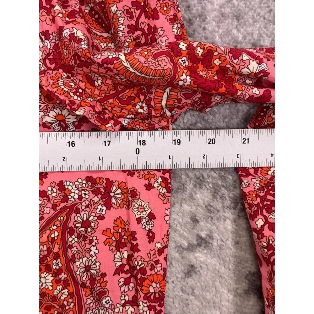 New J Crew Top XS Womens Puff Sleeve Paisley Cotton Pink Floral Blouse
